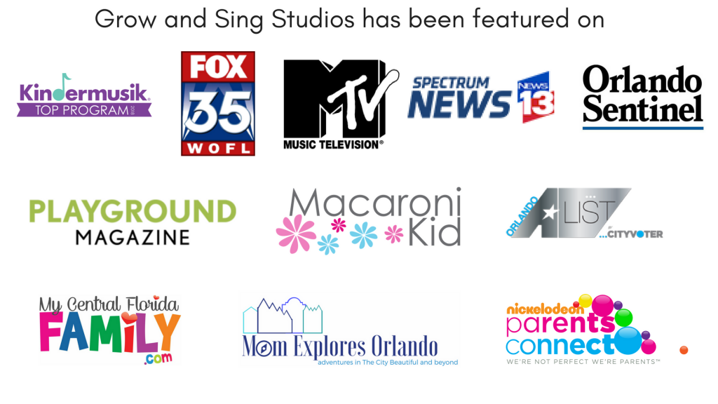 Grown and Sing Studios as been Featured on Kindermusik, Fox, MTV, Spectrum, Orlando Sentinel, Playground Magazine