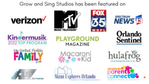 Grow and Sing Studios has been featured on Verizon, MTV, Fox 35 news, Playground Magazine, Spectrum News 13, Orlando Sentinal, macaroni kid, Hulafrog, My central florida family, Mom explores Orlando, Nickelodeon